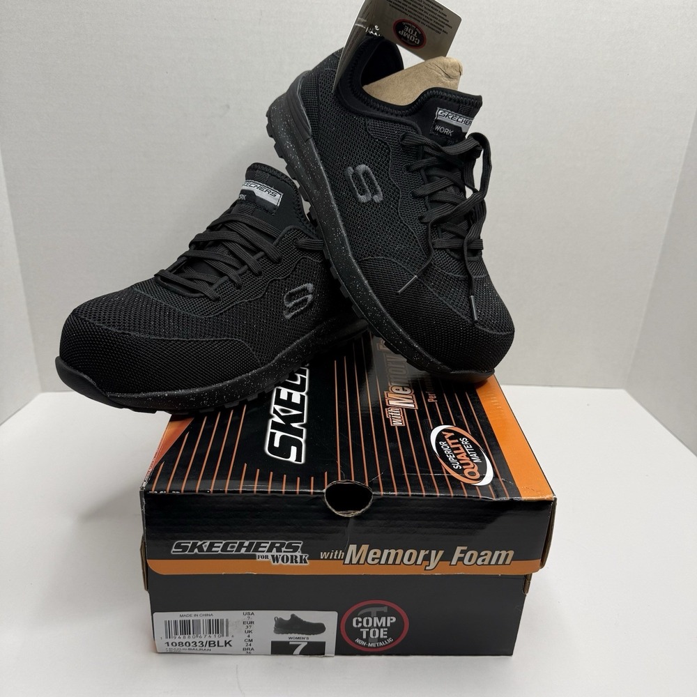 Skechers Work Bulklin Balran Comp Toe Shoes Women’s 7 Black 108033 New
